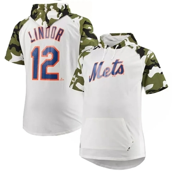 Francisco Lindor New York Mets Big & Tall Raglan Hoodie T-Shirt White/Camo 3XLT - Picture 1 of 5